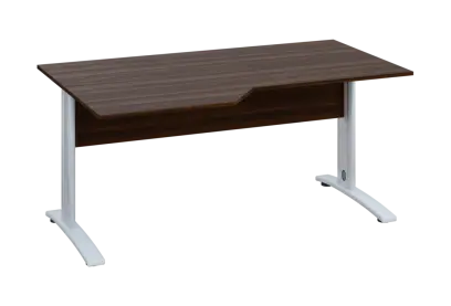 EZK 18 - 166 stůl kancelářský, rohový, levý, kovová podnož bílá, deska 18 mm, široký 1600 mm, ořech královský